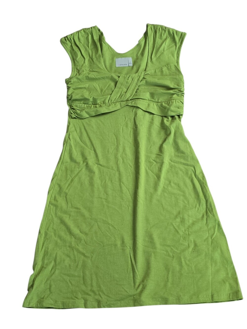 Athleta Women's Green Sleeveless Ruched Empire Waist Stretch Dress Size Small